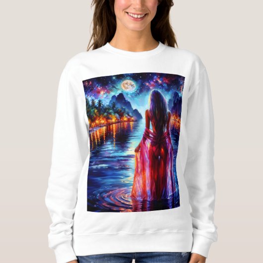 Sweatshirt Tropical moonlit fantasy woman in paradise (Devant)