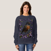 Sweatshirt Turdus migratorius Oiseau Entouré de Violet Viola (Devant entier)