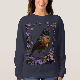 Sweatshirt Turdus migratorius Oiseau Entouré de Violet Viola