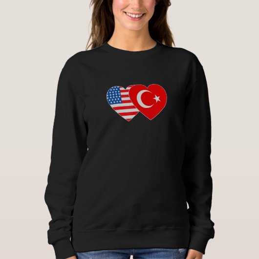 Sweatshirt Turkey and USA Flag Twin Heart for Turkish America (Devant)