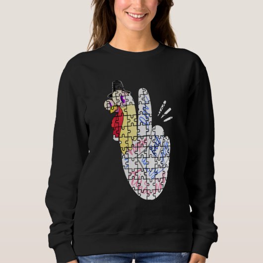Sweatshirt Turkey Peace Hand Sign Puzzle Autism Thanksgiving  (Devant)