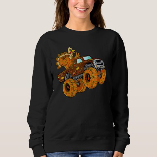 Sweatshirt Turkey Riding Monster Truck Thanksgiving Day Boys  (Devant)