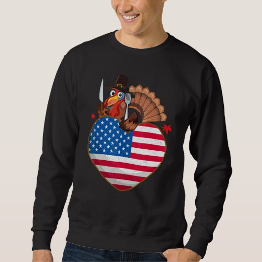 Sweatshirt Turkey USA Flag Thanks Giving American Thanksgivi (Devant)