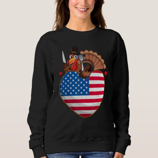 Sweatshirt Turkey USA Flag Thanks Giving American  Thanksgivi (Devant)