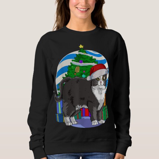 Sweatshirt Tuxedo Chat Funny Père Noël Décor Arbre de Noël (Devant)