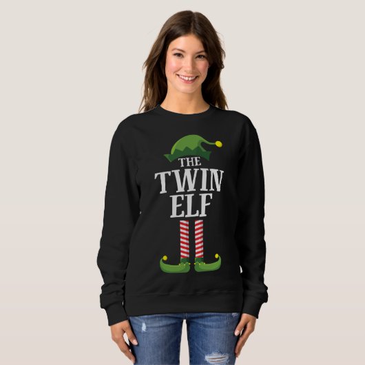 Sweatshirt Twin Elf Matching Famille Drôle Noël (Devant entier)