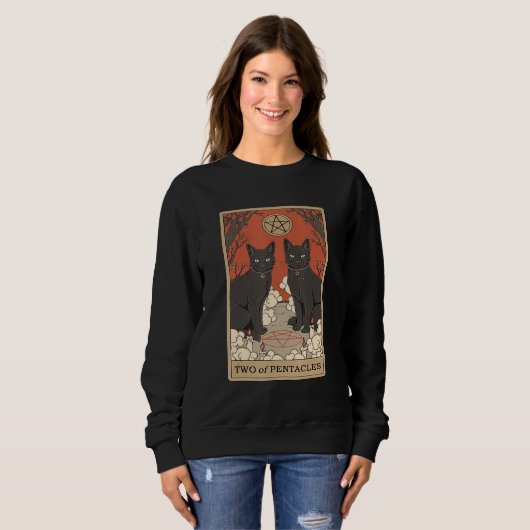 Sweatshirt Two Of Pentacles Tarot Card Cat (Devant entier)
