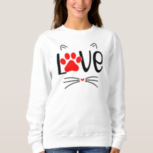 Sweatshirt Typographie d'amour de chats mignons avec Red Paw