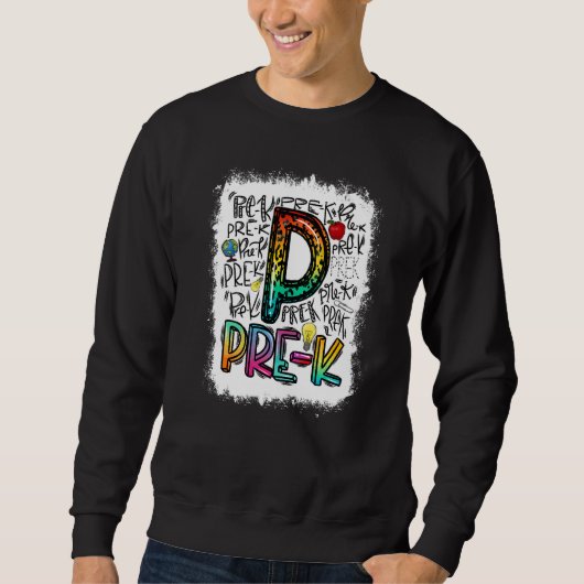Sweatshirt Typographie pré-K blanchie Enseignant préscolaire (Devant)