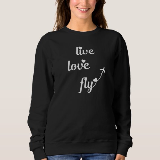 Sweatshirt Typographie Vive Amour Vol avec Avion & Cœurs (Devant)