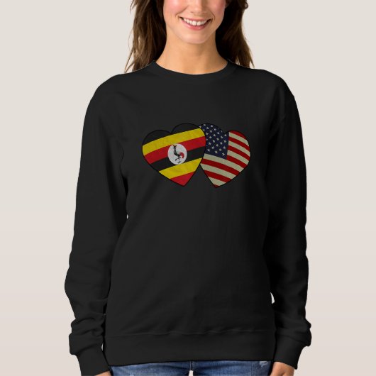 Sweatshirt Ugandan American Couple Heart Love Flag Valentine (Devant)