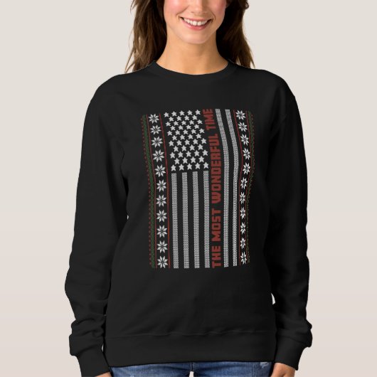Sweatshirt Ugly Christmas Sweater USA Flag Retro Merry Chris (Devant)