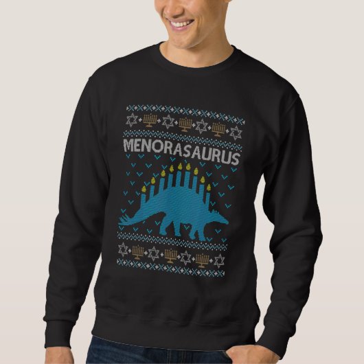 Sweatshirt Ugly Hanukkah Sweater Dinosaur Menorasaurus (Devant)