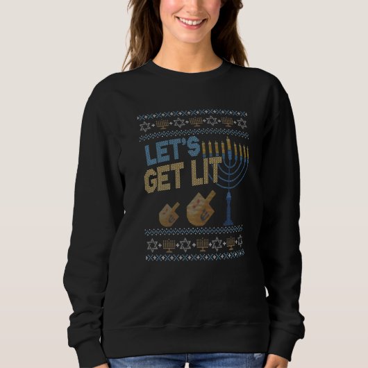 Sweatshirt Ugly Hanukkah Sweater Lets Get Lit Menorah (Devant)
