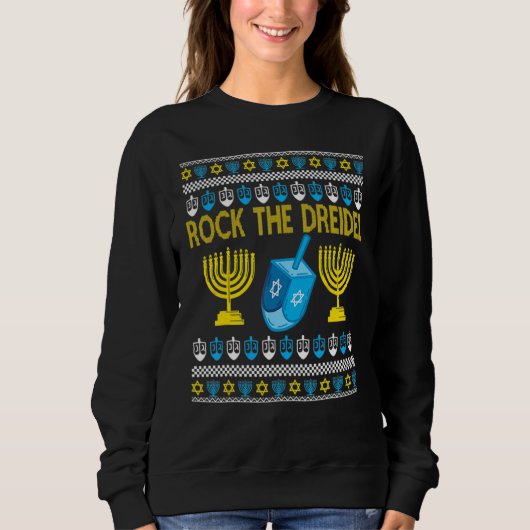 Sweatshirt Ugly Hanukkah Sweater Rock The Dreidelorah Candles (Devant)