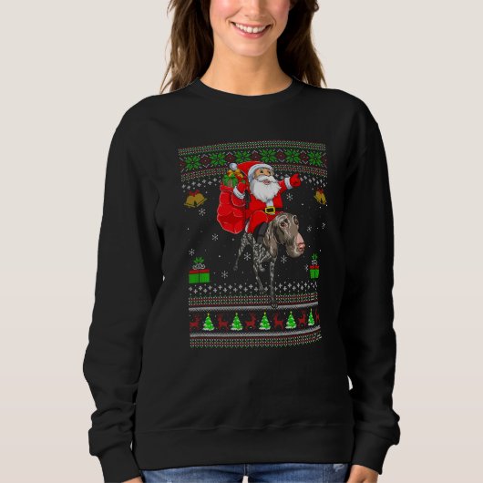 Sweatshirt Ugly Santa Riding German Shorthaired Pointer Dog C (Devant)