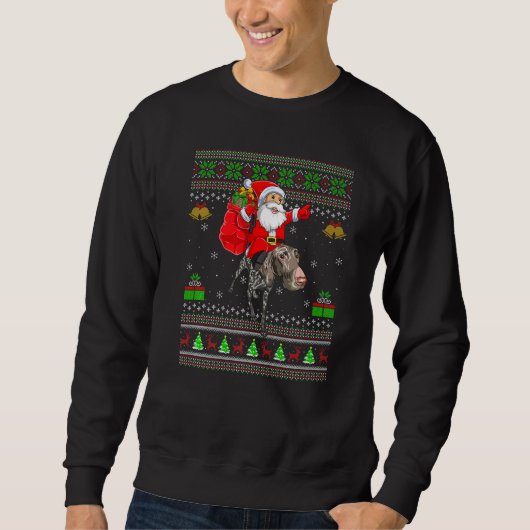 Sweatshirt Ugly Santa Riding German Shorthaired Pointer Dog C (Devant)