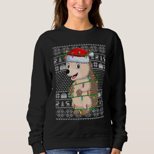 Sweatshirt Ugly Sweater Style Xmas Lights Santa Hedgehog Chri (Devant)