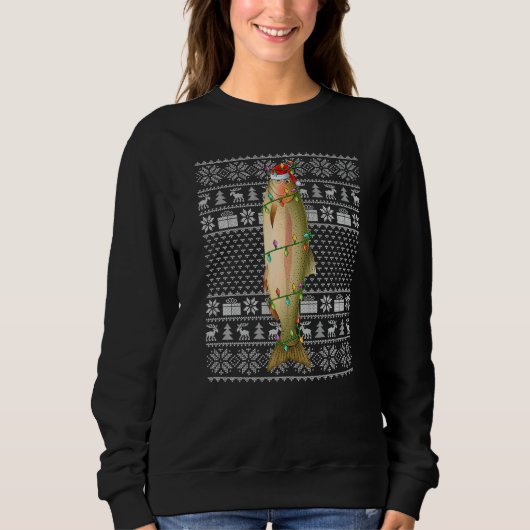 Sweatshirt Ugly Sweater Style Xmas Lights Santa Salmon Fish C (Devant)