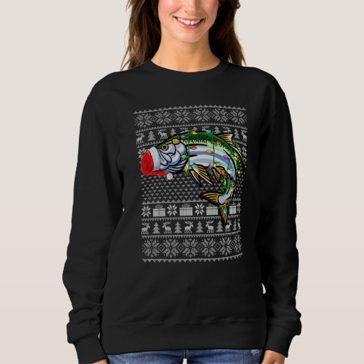 Sweatshirt Ugly Sweater Style Xmas Lights Santa Tarpon Fish C (Devant)