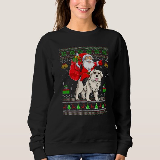 Sweatshirt Ugly Xmas Santa Riding Great Pyrenees Dog Christma (Devant)