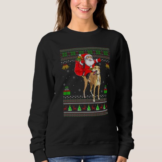 Sweatshirt Ugly Xmas Santa Riding Greyhound Dog Christmas (Devant)