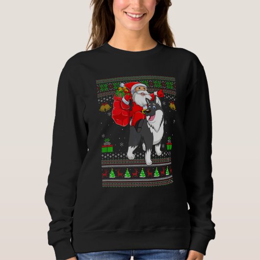 Sweatshirt Ugly Xmas Santa Riding Malamute Dog Christmas (Devant)
