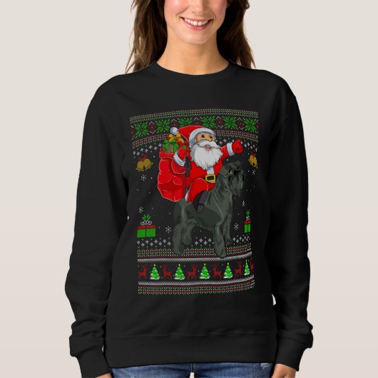 Sweatshirt Ugly Xmas Santa Riding Miniature Schnauzer Dog Chr (Devant)