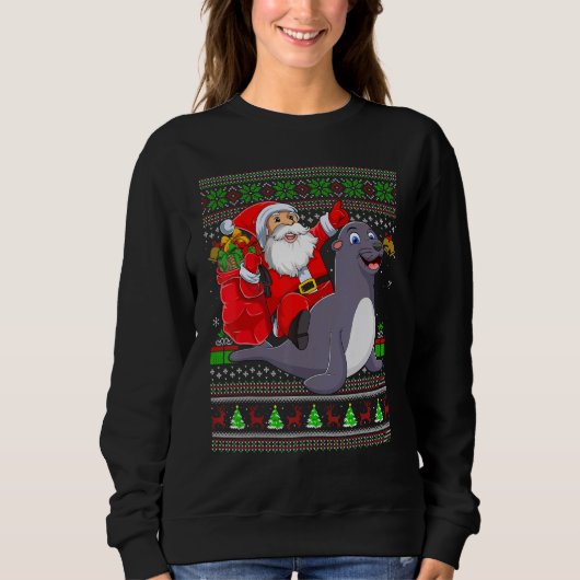 Sweatshirt Ugly Xmas Santa Riding Seals Christmas (Devant)