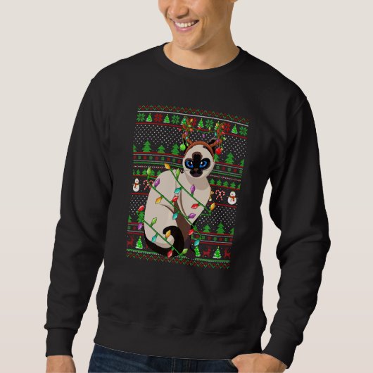 Sweatshirt Ugly Xmas Sweater Style Lighting Balinese Cat Chri (Devant)