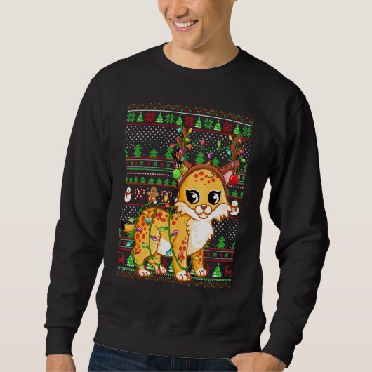 Sweatshirt Ugly Xmas Sweater Style Lighting Bobcat Christmas (Devant)