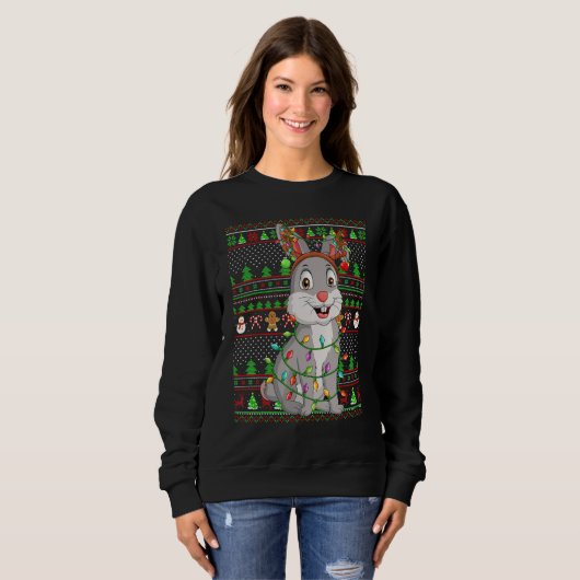 Sweatshirt Ugly Xmas Sweater Style Lighting Bunny Christmas (Devant entier)