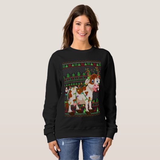 Sweatshirt Ugly Xmas Sweater Style Lighting Cattle Christmas (Devant entier)