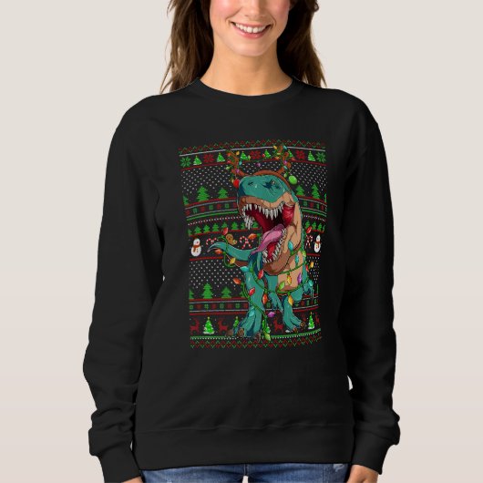 Sweatshirt Ugly Xmas Sweater Style Lighting Dinosaur Christma (Devant)