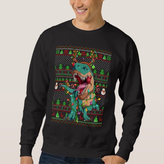 Sweatshirt Ugly Xmas Sweater Style Lighting Dinosaur Christma (Devant)