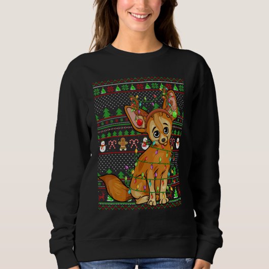 Sweatshirt Ugly Xmas Sweater Style Lighting Fennec Fox Christ (Devant)