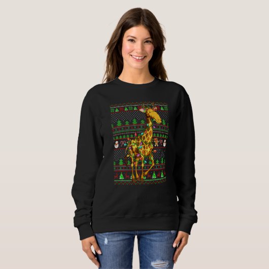 Sweatshirt Ugly Xmas Sweater Style Lighting Giraffe Christmas (Devant entier)