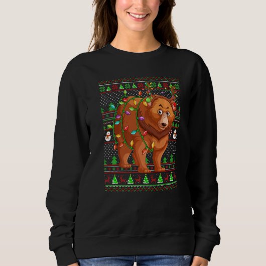 Sweatshirt Ugly Xmas Sweater Style Lighting Grizzly Bear Chri (Devant)