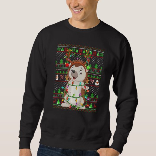 Sweatshirt Ugly Xmas Sweater Style Lighting Hedgehog Christma (Devant)