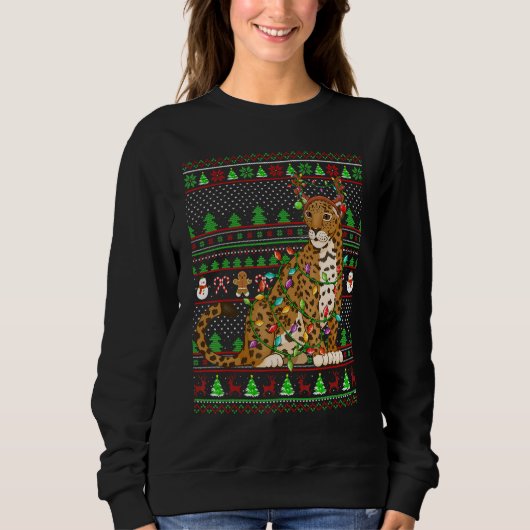 Sweatshirt Ugly Xmas Sweater Style Lighting Jaguar Christmas (Devant)