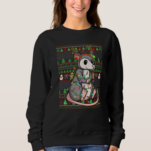 Sweatshirt Ugly Xmas Sweater Style Lighting Opossum Christmas (Devant)