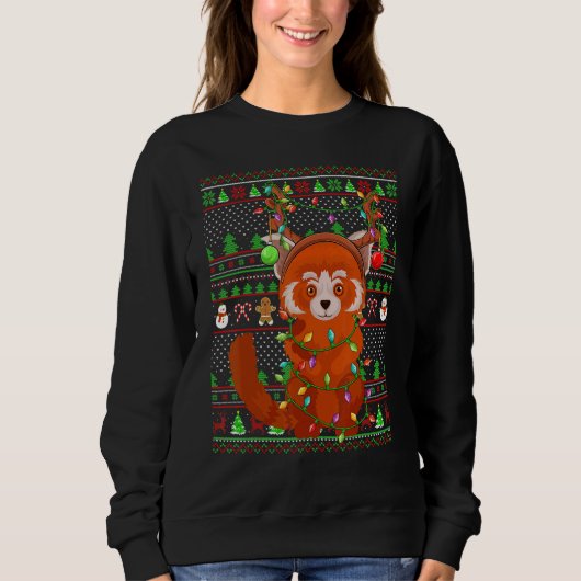 Sweatshirt Ugly Xmas Sweater Style Lighting Red Panda Christm (Devant)