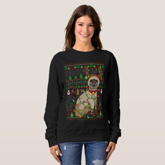 Sweatshirt Ugly Xmas Sweater Style Lighting Siamese Cat Chris (Devant entier)