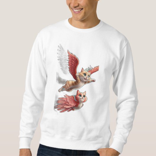 Sweatshirt Un chat avec des ailes volant comme un oiseau. (Devant)