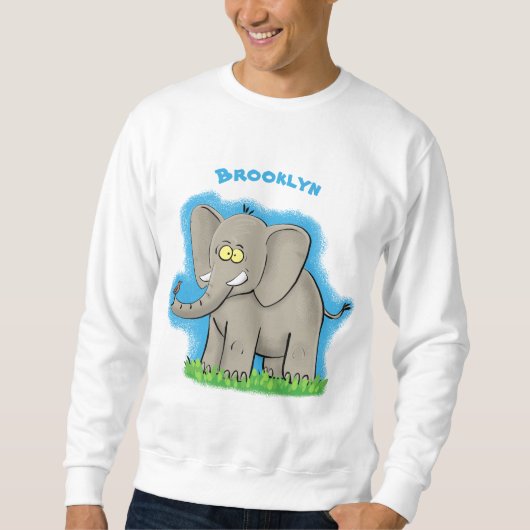Sweatshirt Un joli éléphant drôle avec un oiseau sur le tronc (Devant)
