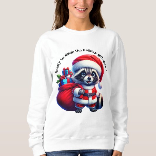 Sweatshirt Un joli raton laveur en costume Père Noël prêt pou (Devant)