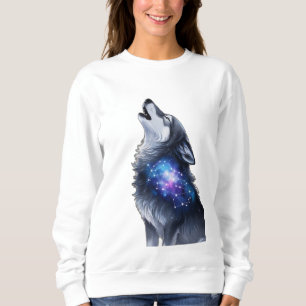 Sweatshirt Un loup hurle à une galaxie étoilée