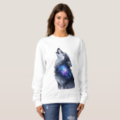 Sweatshirt Un loup hurle à une galaxie étoilée (Devant entier)