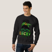 Sweatshirt Un Lucky Momma Messy Bun Leopard St Patrick's Day (Devant entier)