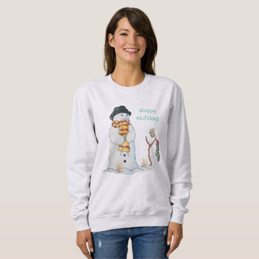 Sweatshirt Un mignon bonhomme de neige souriant dans la neige (Devant entier)